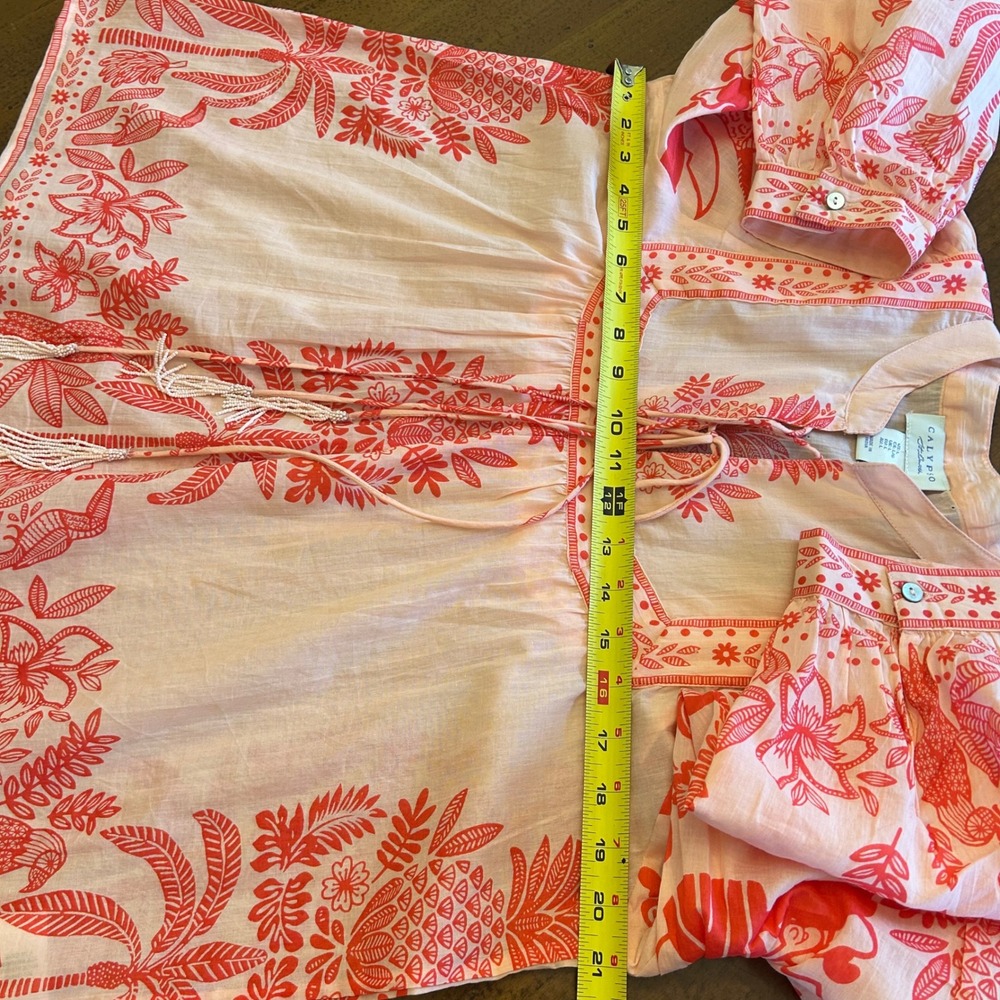 Calypso St Barth Tropical Peasant Top Blouse Pink Size L Beaded Tassels - Picture 4 of 16
